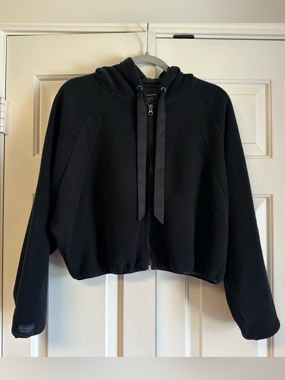 Victoria's Secret Black Cropped Hooded Zip-Up Jacket